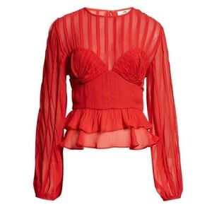 FARM Rio NWT Red Shell Pleated Peplum Blouse Size Small